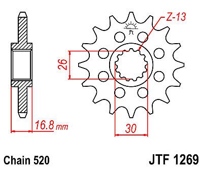 ΓΡΑΝΑΖΙ ΕΜΠΡΟΣΘΙΟ JT JTF1269.16 ΔΟΝΤΙΑ HONDA CBR600 F CBR600-900-929-954 RR CBR1000 RR VTR1000 SP XLV1000 (520 ΜΕΤ)