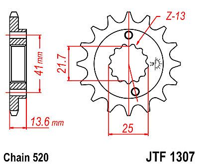 ΓΡΑΝΑΖΙ ΕΜΠΡΟΣΘΙΟ JT JTF1307.14  XR650 R (00-07) KAWASAKI ZX600 ZX-6R (520 ΒΗΜΑ)