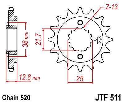 ΓΡΑΝΑΖΙ JT ΕΜΠΡΟΣ JTF511 14-15 ΔΟΝΤΙΑ ( KAWASAKI KLX650 A1-A3 D1 ( KLX650 R) KAWASAKI KLR650 (KL650EBF)